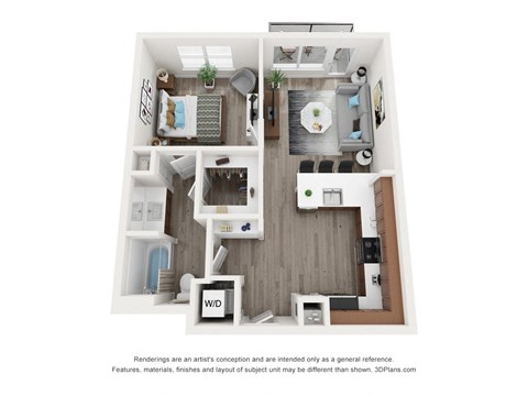 Floor plan for 1 bed, 1 bath, 708 sqft
